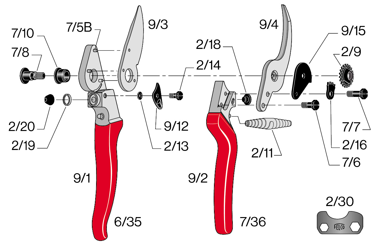 Felco 9, Ergonomic Bypass Pruning Shear (Left Handed)
