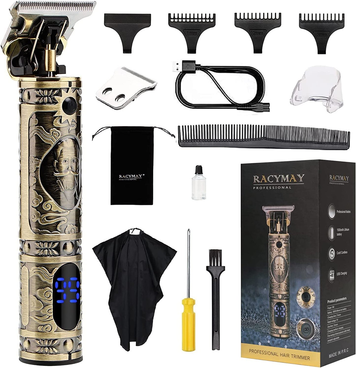 Professional Hair/Beard Clipper (14 pcs) with LED Display