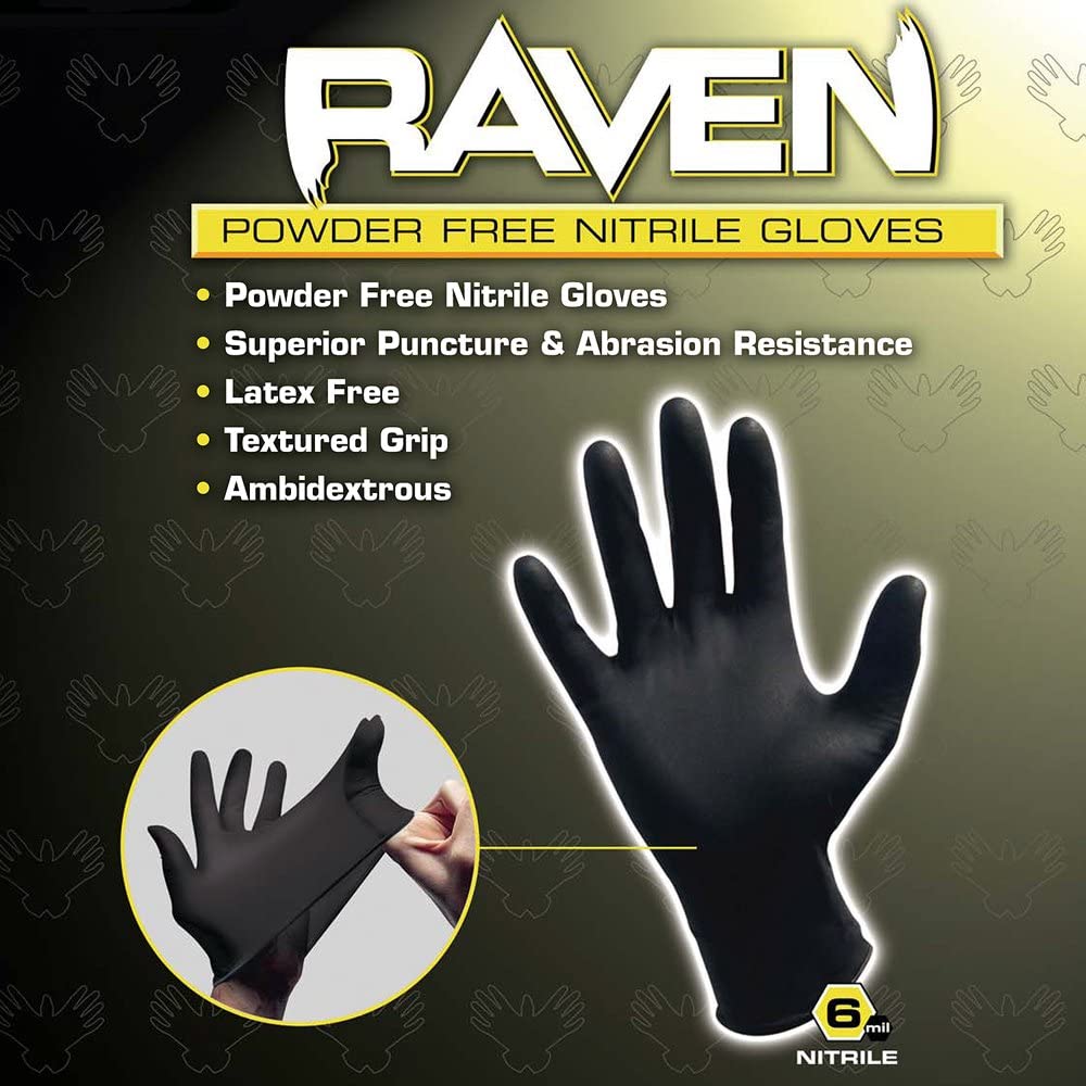 Raven Powder-Free Nitrile Gloves Size S, M, L, and XL (100 box)