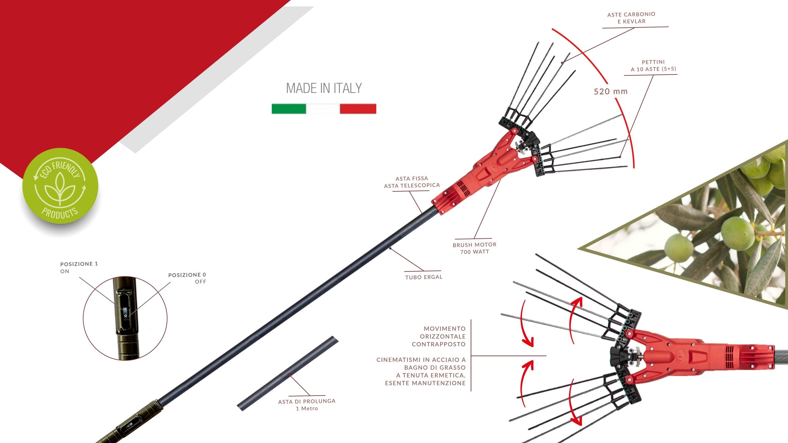 Electric Olive Harvest Rake NAOMI Premium with Carbon Telescopic Tube ...
