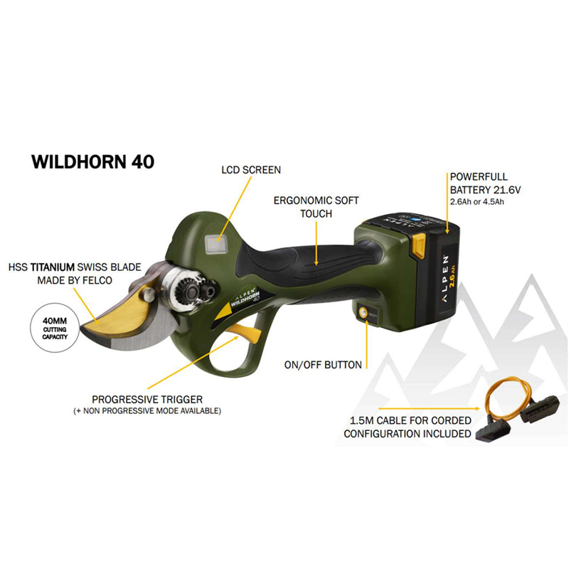 Wildhorn 40 Electric pruning shear with FELCO Blades Cut 1.6"