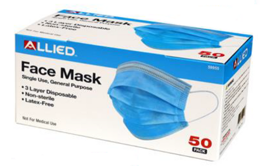 Face Mask 3-Ply Disposable (Box of 50)
