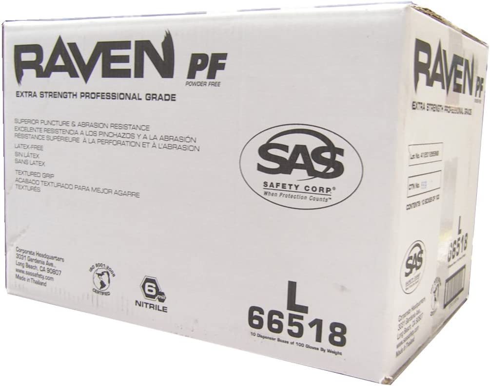 Raven Powder-Free Nitrile Gloves Size S, M, L, and XL (CASE-10 BOXES)